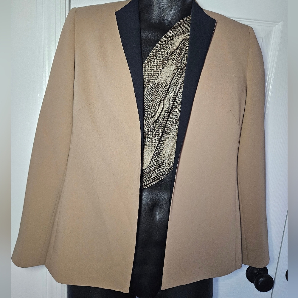 Kasper Tan Blazer with Contrasting Black Lapel